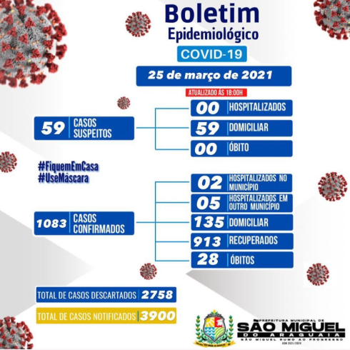 Boletim Epidemiológico do dia 25/03/2021