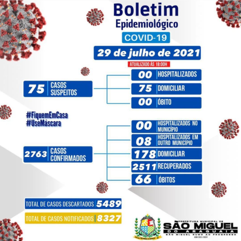 Boletim Epidemiológico do dia 29/07/2021